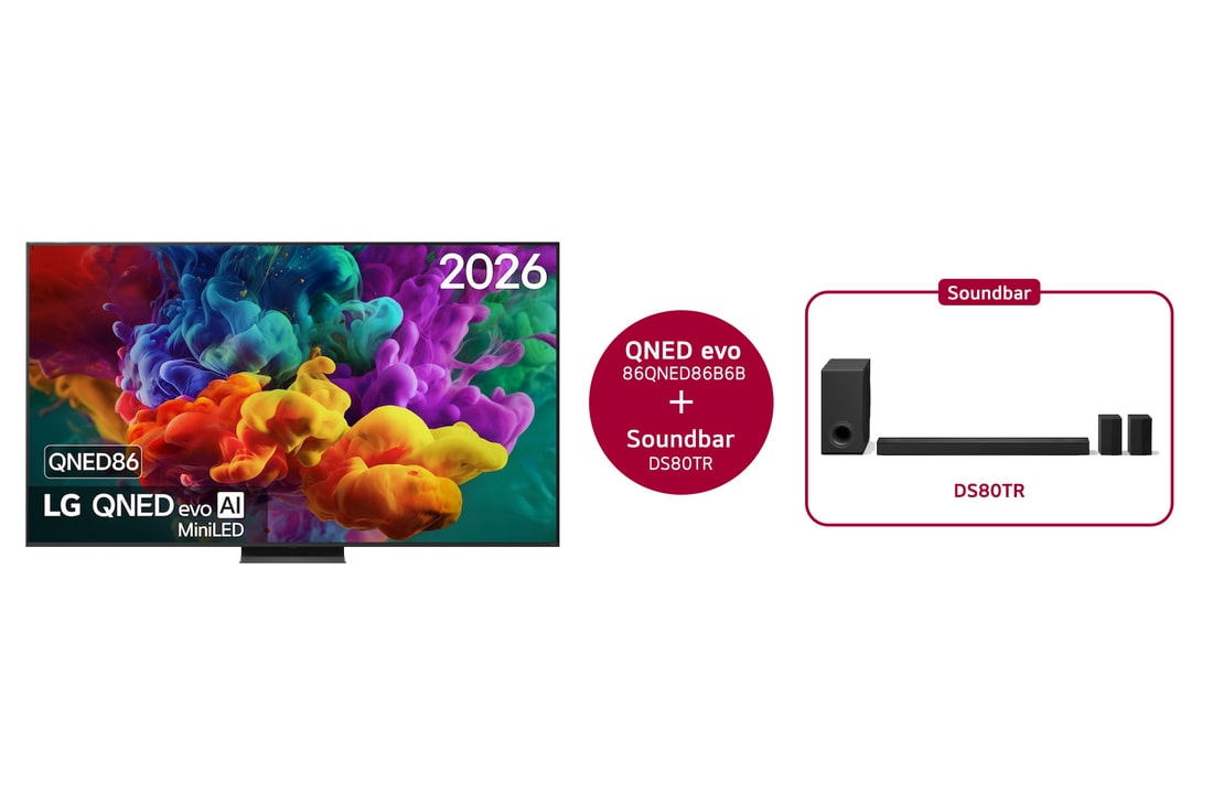 LG 86 inch LG QNED evo AI QNED86 Mini LED 4K Smart TV 2026 & DS80TR 5.1.3-kanaals, 86QNED86B6B.DS80TR